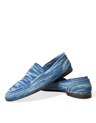 Elegant Blue Raffia Slip-on Loafers