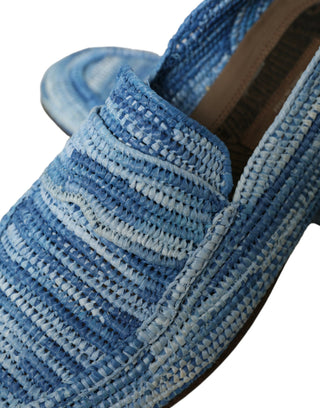 Elegant Blue Raffia Slip-on Loafers