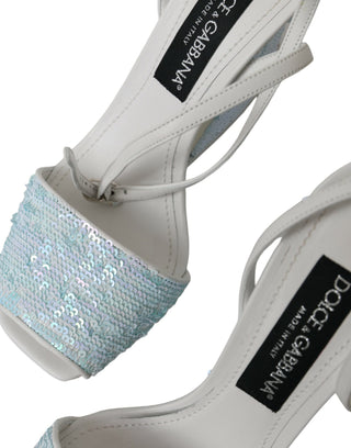 Light Blue Sequin Ankle Strap Sandals Shoes
