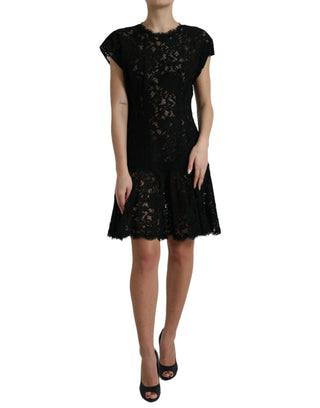 Elegant Black Floral Lace A-line Mini Dress