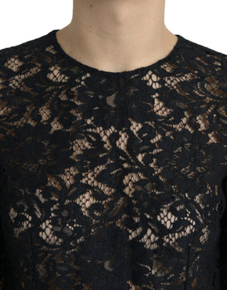 Elegant Black Floral Lace Midi Dress