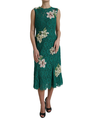 Elegant Lace Midi Dress With Floral Appliques