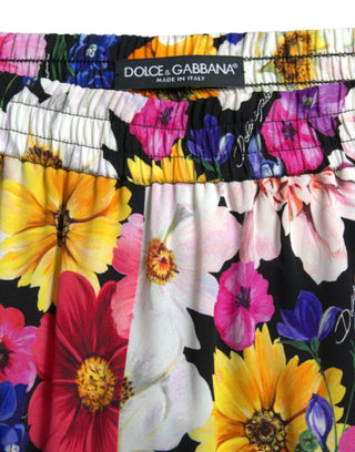 Multicolor Floral High Waist Wide Silk Pants