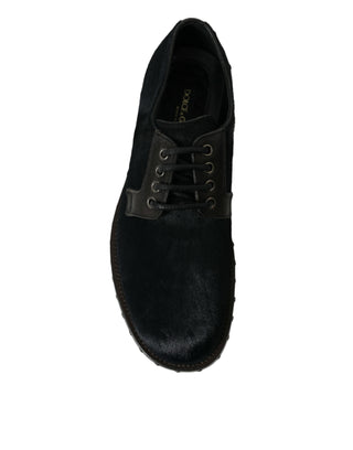 Elegant Black Calf Fur Derby Shoes