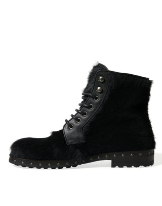 Elegant Black Calf Leather Lace-up Boots