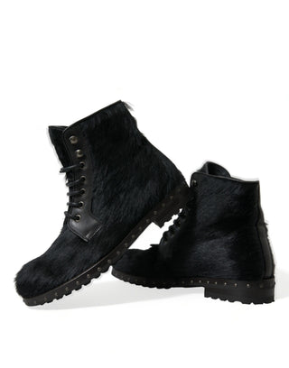 Elegant Black Calf Leather Lace-up Boots