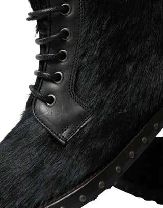 Elegant Black Calf Leather Lace-up Boots