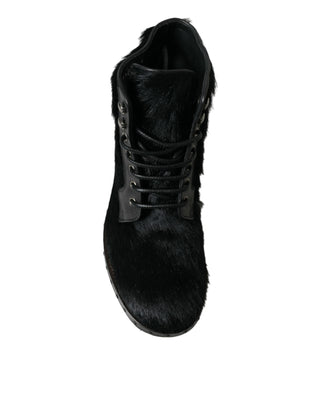 Elegant Black Calf Leather Lace-up Boots