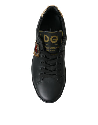 Black Leather Sacred Heart Sneakers Shoes