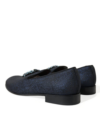 Blue Jacquard Lurex Crystal Loafer Dress Shoes