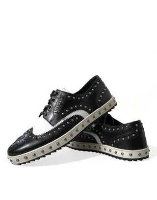 Black White Studded Leather Sneakers Shoes