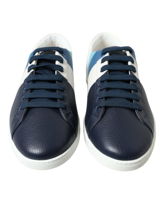 Elegant White And Blue Leather Sneakers