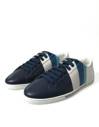 Elegant White And Blue Leather Sneakers