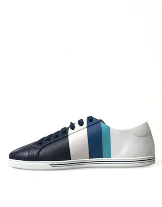 Elegant White And Blue Leather Sneakers