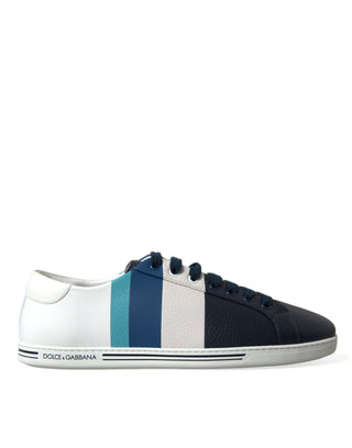 Elegant White And Blue Leather Sneakers