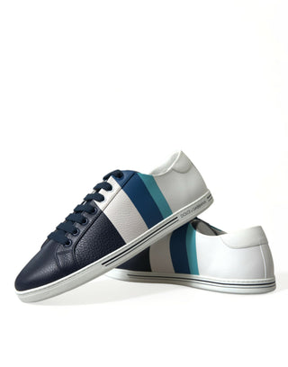 Elegant White And Blue Leather Sneakers