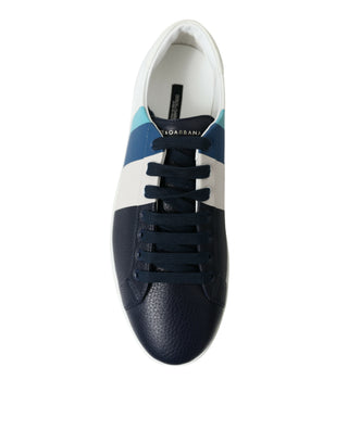 Elegant White And Blue Leather Sneakers