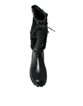 Sleek Black Shearling Mid Calf Boots