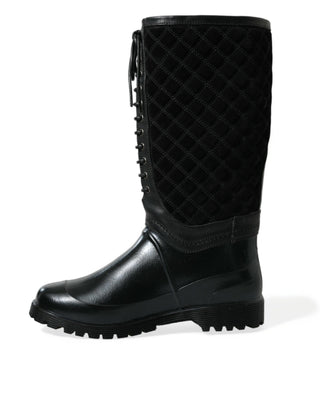 Elegant Quilted Lace-up Rain Boots