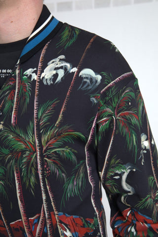 Chic Black Palm Tree Bomber Sweatshirt