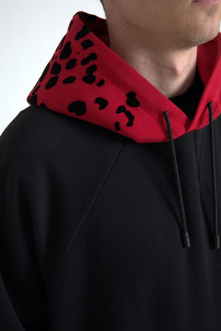 Black Red Leopard Print Men Hoodie Sweater