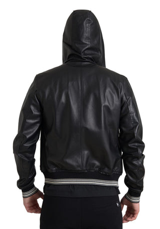 Elegant Black Leather Bomber Jacket