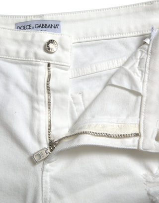 Elegant White Mid-waist Denim Cropped Jeans