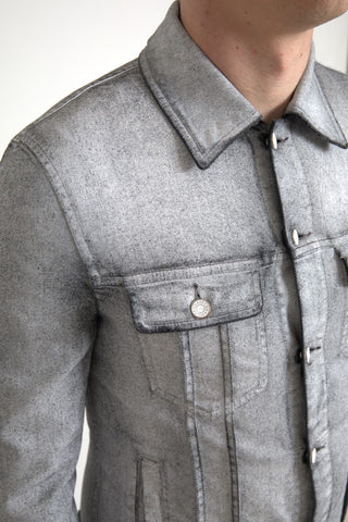 Elegant Gray Cotton Stretch Denim Jacket