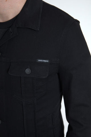 Elegant Black Denim Logo Jacket