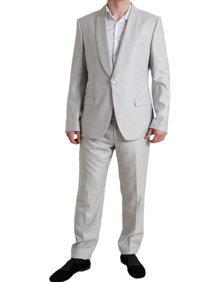 Elegant Silver Slim Fit Wool-silk Suit