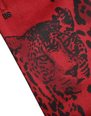 Elegant Leopard Print Joggers In Red And Black