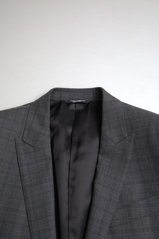 Elegant Grey Checkered Slim Fit Suit