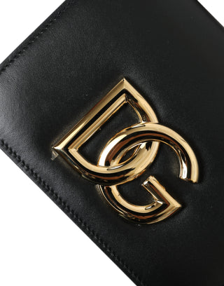 Elegant Black Leather Belt Bag With Gold Accents
