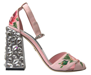 Pink Sandals Floral Bejeweled Block Heel Shoes