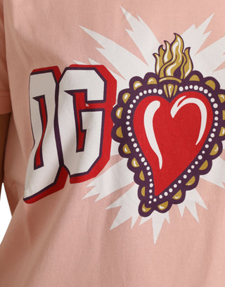 Pink Sacred Heart Cotton Crew Neck T-shirt