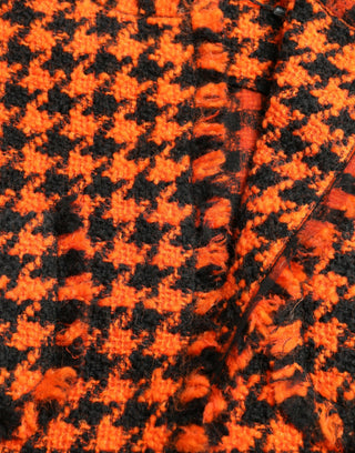 Elegant Houndstooth Long Coat In Vibrant Orange