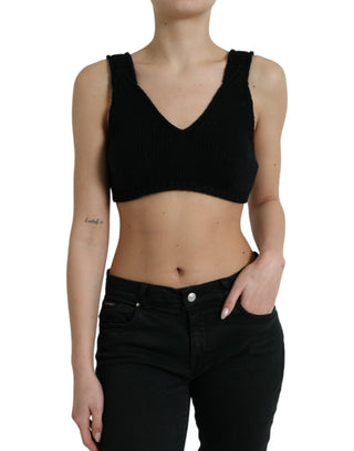 Elegant Black Cashmere Bustier Crop Top