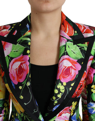 Elegant Multicolor Silk Blend Floral Blazer