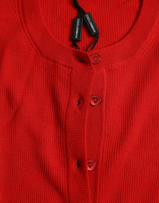 Elegant Red Cashmere-silk Cardigan