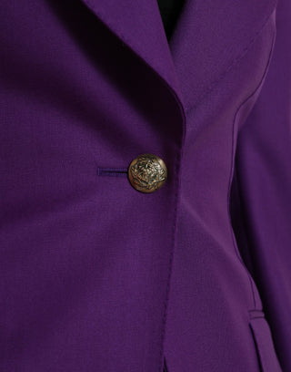 Purple Wool SingleBreasted Fitted Coat Jacket