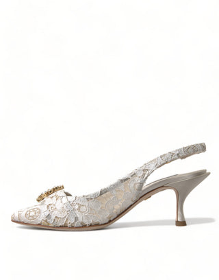 Elegant Lace Slingback Pumps with Crystal Accents