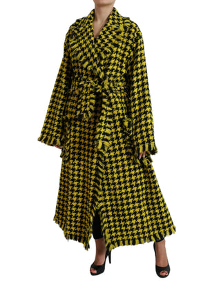 Chic Houndstooth Virgin Wool Long Coat