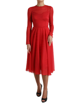 Elegant Red Pleated A-Line Midi Dress