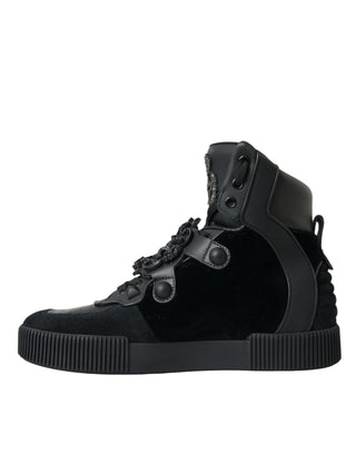 Black Logo Leather Miami High Top Sneakers Shoes