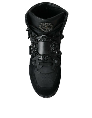 Black Logo Leather Miami High Top Sneakers Shoes