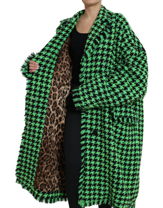 Elegant Green Houndstooth Trench Coat