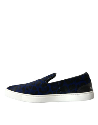 Blue Calfskin Hair Leopard Sneakers Shoes