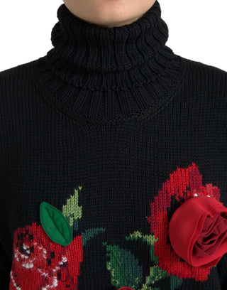 Elegant Floral Knitted Wool-cashmere Sweater