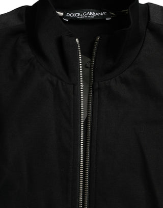 Black Cotton Full Zip Long Sleeves Sweater