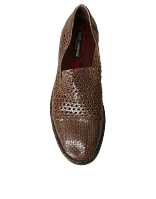 Brown Woven Leather Loafers Casual Shoes